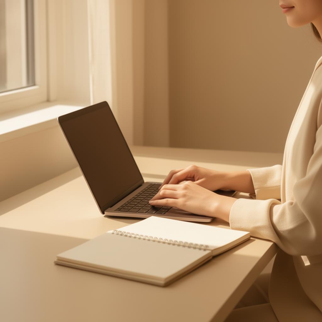Calm work at a sunlit desk
